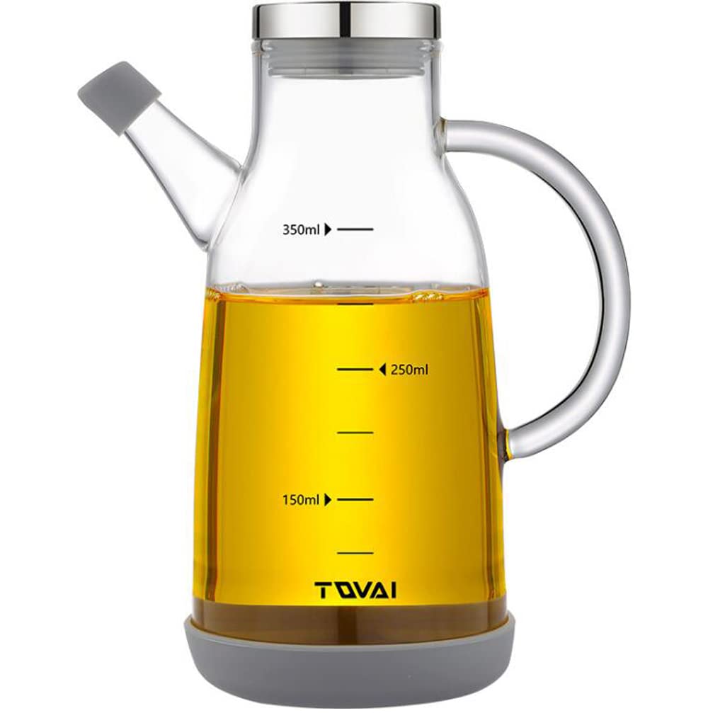 Dripless Glass Olive Oil Filler Bottle Kitchen Vinegar BBQ Pickle Oil Filling Bottle with Scale and Non-slip Handle for Kitchen 350ml — image 1