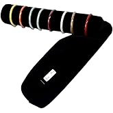 SCIKHEFT Bracelet Bangle Watch Roll Travel Pouch Jewelry Organizer, Black Gray Velvet Portable Zipper Pouch with Removable Roll Insert for Standard Size 12.5" W x 2.8" Diameter. (All black)