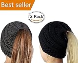 Ponytail Beanie Hats BeanieTail Womens Soft Stretch Cable Knit Messy High Bun Cap,2 Pack