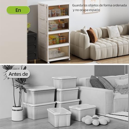 NETEL Plastic Storage Boxes, 47L 4 Units Storage Box with Lid, Plastic Folding Box, Stackable Storage Box with Wheels, Suitable for Bedrooms, Living Rooms and Kitchens