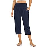 UEU Women's Capri Pants Summer Loose Yoga Pants Comfy Workout Cropprd Pants with Pockets