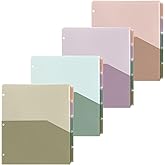 Janlaugh 4 Sets 5 Tab Plastic Binder Dividers Plastic Index with Pockets for 3 Ring Binders 9 3/4 x 11 1/2 Inches 3 Hole Page Colorful Dividers Sturdy Supplies for Office Back to School(Classic Color)
