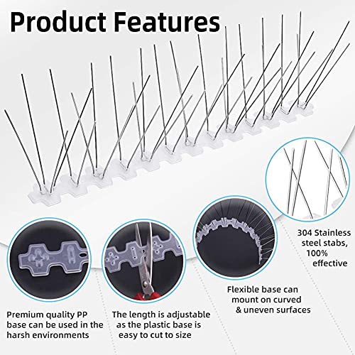 Bird Spikes for Pigeon Small Birds Cats 3M Stainless Steel Anti Bird Spikes Bird Spikes, Bird Repellent Deterrent, Garden Anti Climb Security Wall Fence, with Adhesive Glue