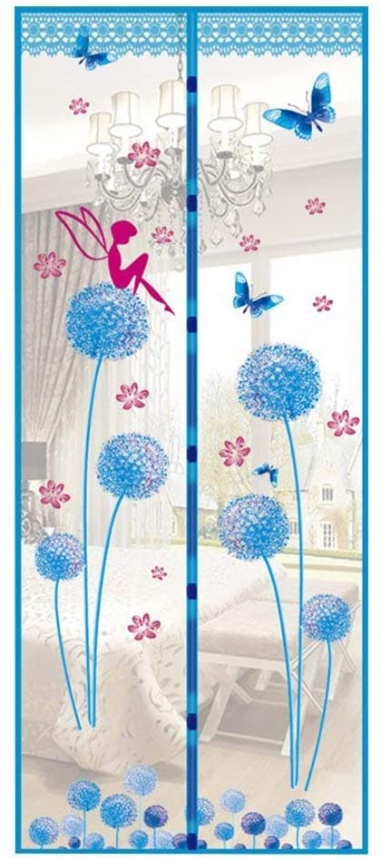 Magnetic Door Screen Fly Screen Door Bug Mesh Curtain High Density Automatically Mesh Door Nets 35" x 83" Easy Install (90 * 210cm, Dandelion-Blue)