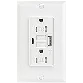 BAOMAIN 15A GFCI Outlet with USB-A & USB-C Charging, Self-Test Tamper-Resistant Electrical Outlet, 5V/4.8A USB Charger with L