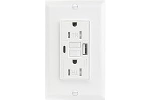 BAOMAIN 15A GFCI Outlet with USB-A & USB-C Charging, Self-Test Tamper-Resistant Electrical Outlet, 5V/4.8A USB Charger with L