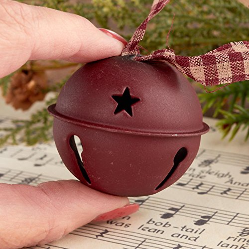 2 Inch Matte Red Jingle Bells with Homespun Hanger for Christmas Decor - 3 Jingle Bells