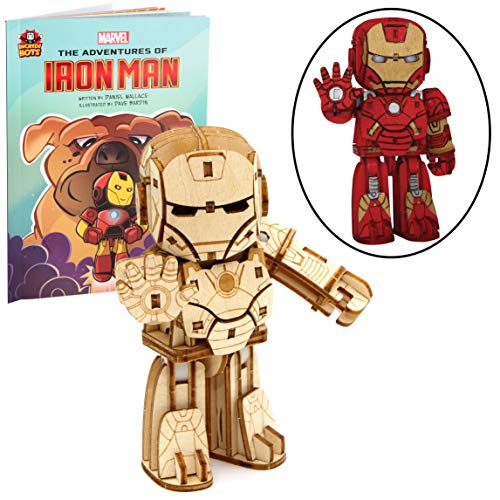 IncrediBots Marvel Avengers Iron Man 3D Posable Wood Puzzle & Model Figure Kit (65 Pcs) Build