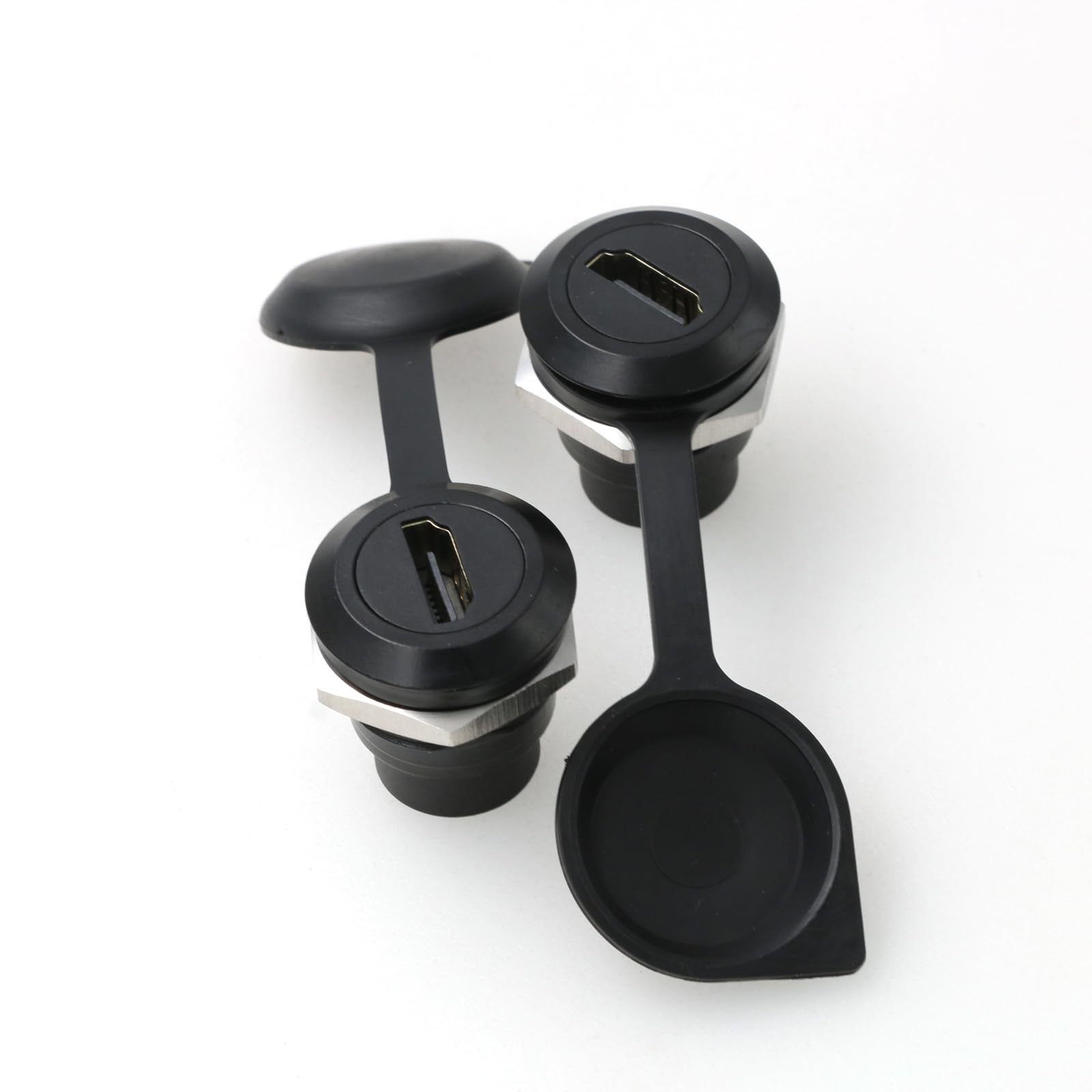 ZBLZGP HDMI Female Chassis Connector for Data Transmission Double Pass-Through Straight Connector Solder-Free Panel Mount HDMI Module for Housing Audio Video Equipment (Round Black HDMI, 2Pack)