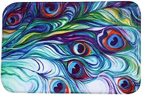 Memory Foam Rug Bedroom Carpet Door Bathroom Non Slip Rug Antiskid Floor Removable Doormat (Multicolor Peacock Feather, 40cm✕60cm/15.7✕23.6“)