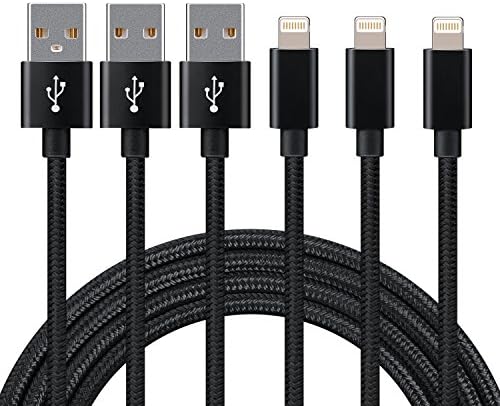 8 Pin Lightning to USB Nylon Braided Charging Cable, 6-Feet [Black 3-Pack]