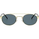 COTIA Vintage Double Bridges Oval Sunglasses for Women Men Fashion Punk Double Beam Small Round Sun Glasses