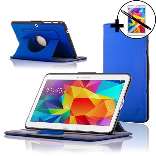 ForeFront Cases New Leather Rotating Case Cover for Samsung Galaxy Tab 4 10.1 T530 – Full device protection and Smart Auto Sleep Wake function with 3 YEAR FOREFRONT CASES WARRANTY + STYLUS & SCREEN PROTECTOR