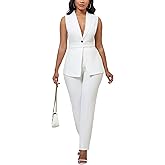 Kafiloe Pant Suits for Women Dressy Belted Sleeveless Vest Blazer Sets 2 Piece Business Casual Outfit