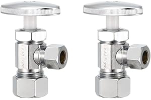 PLUMBINGMASTER 2 Pack slow turn Brass Angle Valve, Anti-Corrosion, Lead-Free, 5 Year Warranty, Easy Installation Angle Stop Valve for Plumbing, 1/2” Nominal x 3/8” Compression