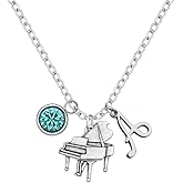 Personalized Piano Charm Necklace with Birthstone & Letter Charm, Piano Pendant Necklace, Pianist Jewelry for Women, Teens and Girls