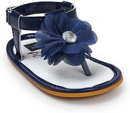 Baby Infant Girls Sandals Zerowin Pu Leather Flowers Crystal-liked Flip Flops Sandals Soft Sole First Walker Crib Summer Shoes for 6-18 months (6-12 month age, blue)