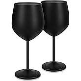 Lifecapido Stainless Steel Wine Glasses Set of 2, 18oz Stainless Steel Stem Wine Goblets, Stemmed Metal Wine Glasses with Cup Brush for Party Office Anniversary, Great for Red White Wine (Black)