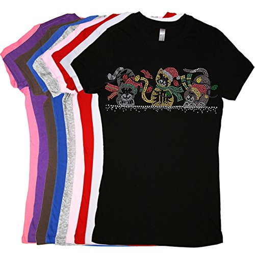 Christmas Cats - Rhinestone Ladies Christmas Shirt - Tight Fitting - RUNS SMALL