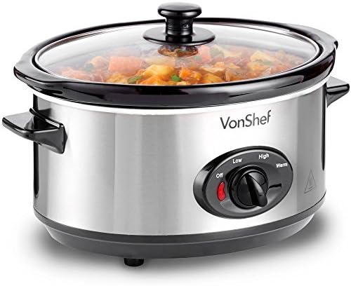 VonShef Mijoteuse électrique 3,5 L Acier Inoxydable - Autocuiseur basse température - Plat en céramique amovible avec couvercle en verre - Slow Cooker - Cuisine A Vivre VonShef Mijoteuse électrique 3,5 L Acier Inoxydable - Autocuiseur basse température - Plat en céramique amovible avec couvercle en verre - Slow Cooker