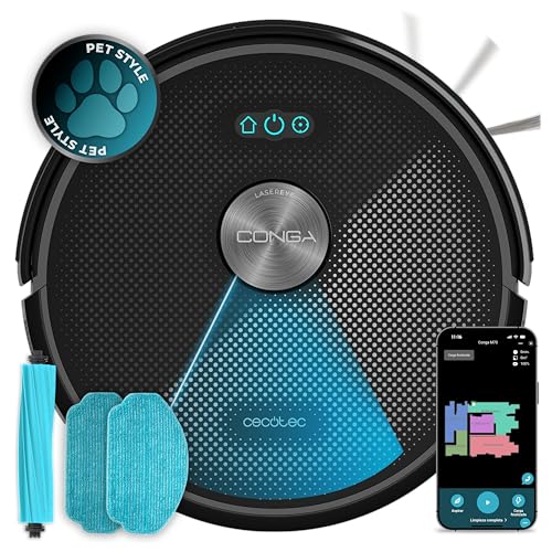 Cecotec Conga M70 Genesis Neo Robot Vacuum Cleaner, Laser Navigation, 20000 Pa, Vacuum, Sweep, Wash and Mop, Silicone Brush, Dual Tank, APP 3.0, Covers up to 180 m²