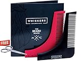 Beard Shaping Tool with Scissors and User Guide by Whiskers|The Ultimate Grooming Kit with Shaving Template for Perfect Lines| Comb for Long and Short Beards and a Variety of Styles (Black)