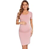 KUNINDOME Maternity Dresses for Daily, Baby Shower Photography, Short Sleeve Sleeveless Tank Dresses, Side Ruching