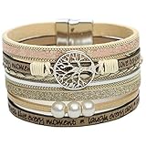 Yolmina Boho Multilayer Leather Wrap Bracelet Handmade Wide Braided Cuff Bracelet Wristbands with Magnetic Buckle – Life of Tree Pearls CZ Bangle for Women Teen Girls with Gift Box