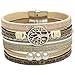 Yolmina Boho Multilayer Leather Wrap Bracelet Handmade Wide Braided Cuff Bracelet Wristbands with Magnetic Buckle - Life of Tree Pearls CZ Bangle for Women Teen Girls with Gift Box