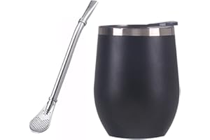 DASAWAN Modern Stainless Steel Yerba Mate Gourd Set Includes 12oz/35oml Double Wall Yerba Mate Cup,BPA-free Lid and Bombilla(