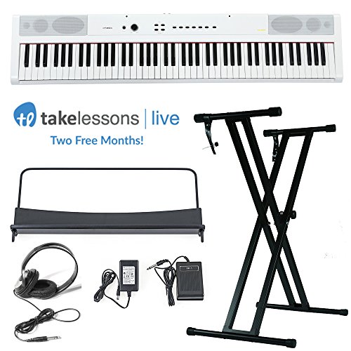 Artesia PA-88H 88-Key Hammer Action Portable Piano Bundle (White), Includes Stand, Power Supply, Headphones, Sustain Pedal, & Music Rest