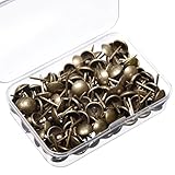 Outus 120 Pieces Upholstery Tacks 11 by 17 mm Antique Brass Tacks Bronze Nail Pins Furniture Thumb Tack Pins with Plastic Box