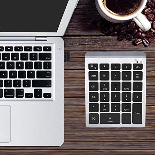 Wireless Number Pad, Lekvey Numeric Keypad : 28 Keys Multi-Function Numpad Keyboard with 2.4G Mini USB Receiver for Laptop Desktop PC Computer Notebook, Surface pro, Windows etc - Silver - Thumbnail 6
