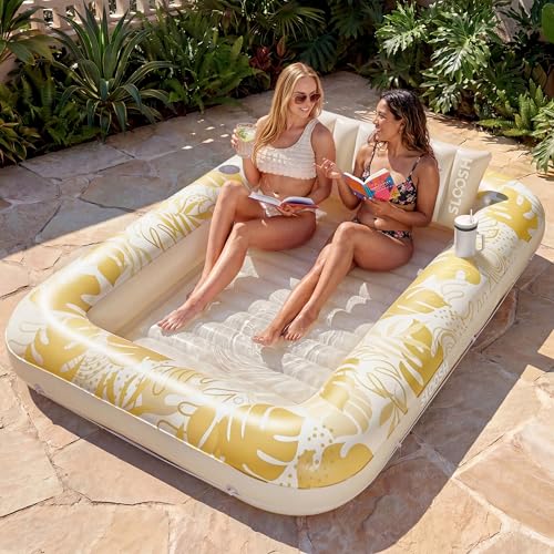 SLOOSH Inflatable Tanning Pool Float, 70"x46" Pool Floats for Adults with Pillow, 4 in 1 Float Tanning Raft, Sunbathing Bed for Sunbathing for Sunbathing for