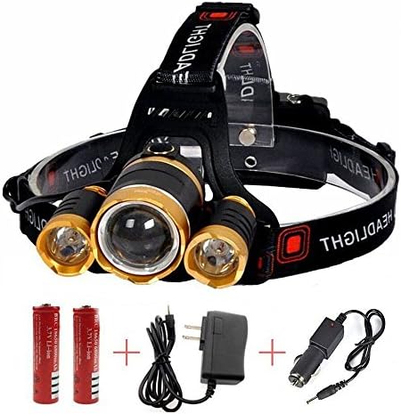 Unikaw LED Headlamp, Zoomable 4 Modes 5000 Lumens Headlamp LED Flashlight Bright Headlight Torch with Rechargeable Batteries and Wall Charger for Hiking Camping Fishing