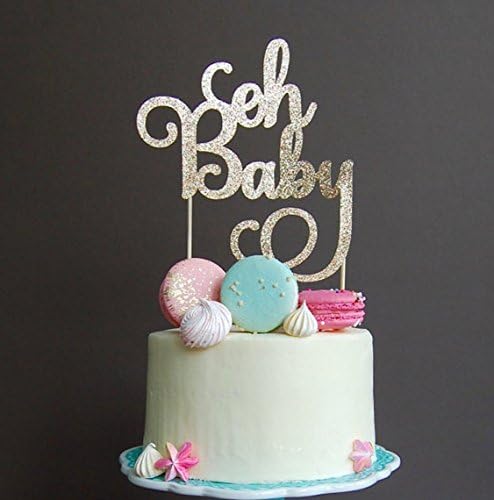 Maydolbone Gold Glitter Oh Baby Shower Cake Topper Decoration ， Hard Cardboard Gold Glitter