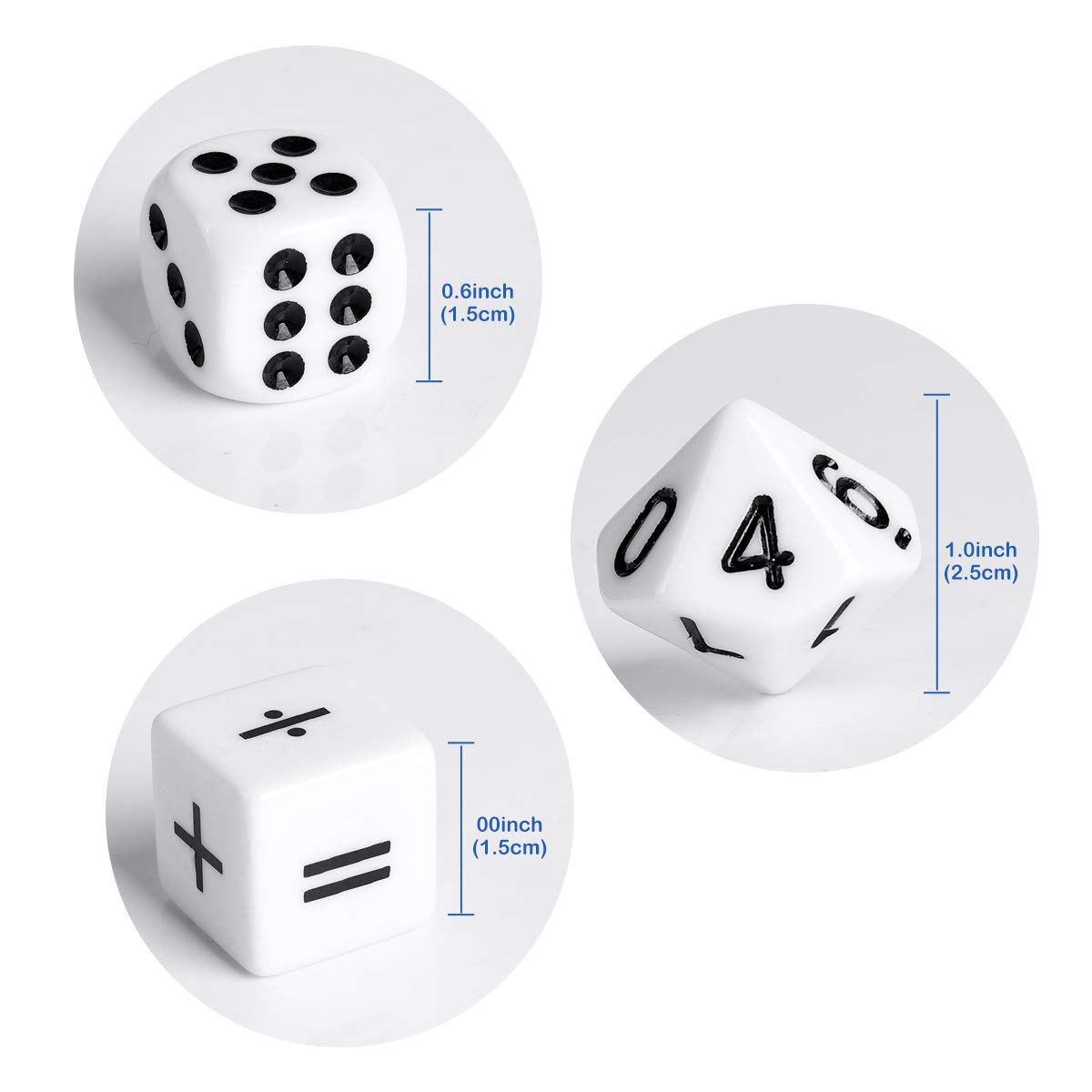 Teaching Dice 16mm Math Game Set for Kids 8-12: Acrylic Material (10 Piece Math Operation + Number + Dot Dice)