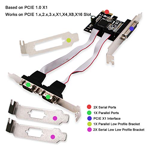 LinksTek PCIE Parallel Serial Ports Card Adapter-2 Ports Serial/RS-232/DB9/COM with 165C550 UART-1 Port Parallel/DB25/LPT-Support SPP/EPP/ECP-with Low Profile Bracket for Slim PCs(PCIE-SE2PA1) - Thumbnail 2
