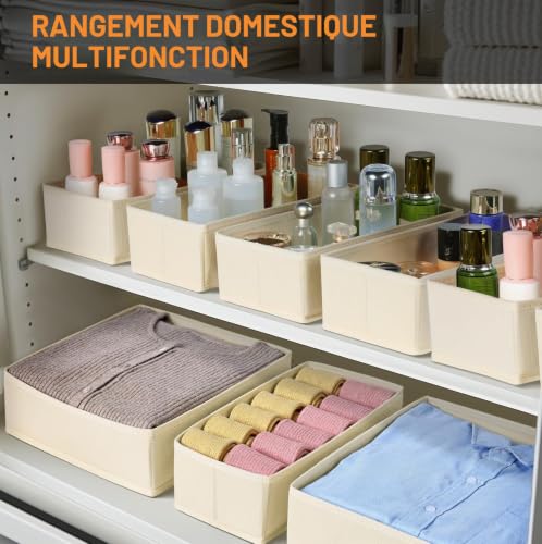 Homsorout 12 Pack Closet Organizer, Drawers, Foldable Fabric Storage Box, Underwear Organizer, Wardrobe Organizer for Clothes, Socks, Beige