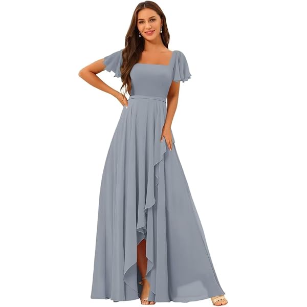 vancouver bridesmaid dresses Blue Chiffon Bridesmaid Dress with Satin Accents - Blue Bridesmaid Dresses with Plunging Neckline - Multiple Color
