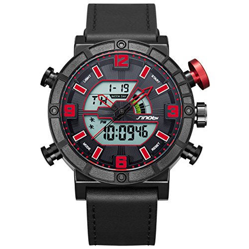 SINOBI Men's Analog - Digital Quartz Multifunction Watch with Soft Leather and LED Backlight Alarm Stopwatch (Red)