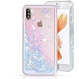 Jewby iPhone X Case, Blue Falling Glitter Liquid Case, Sparkling Heart Glitter Case for iphone X with a Free Screen Protector