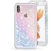 Jewby iPhone X Case, Blue Falling Glitter Liquid Case, Sparkling Heart Glitter Case for iphone X with a Free Screen Protector