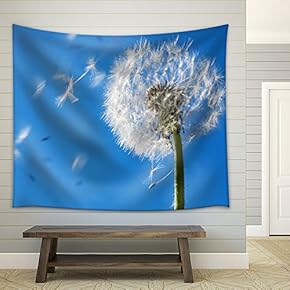 Dandelion Seeds Flying in The Blue Sky. Useful for Spring Themes - Fabric Wall Tapestry Home Decor - 51x60 inches