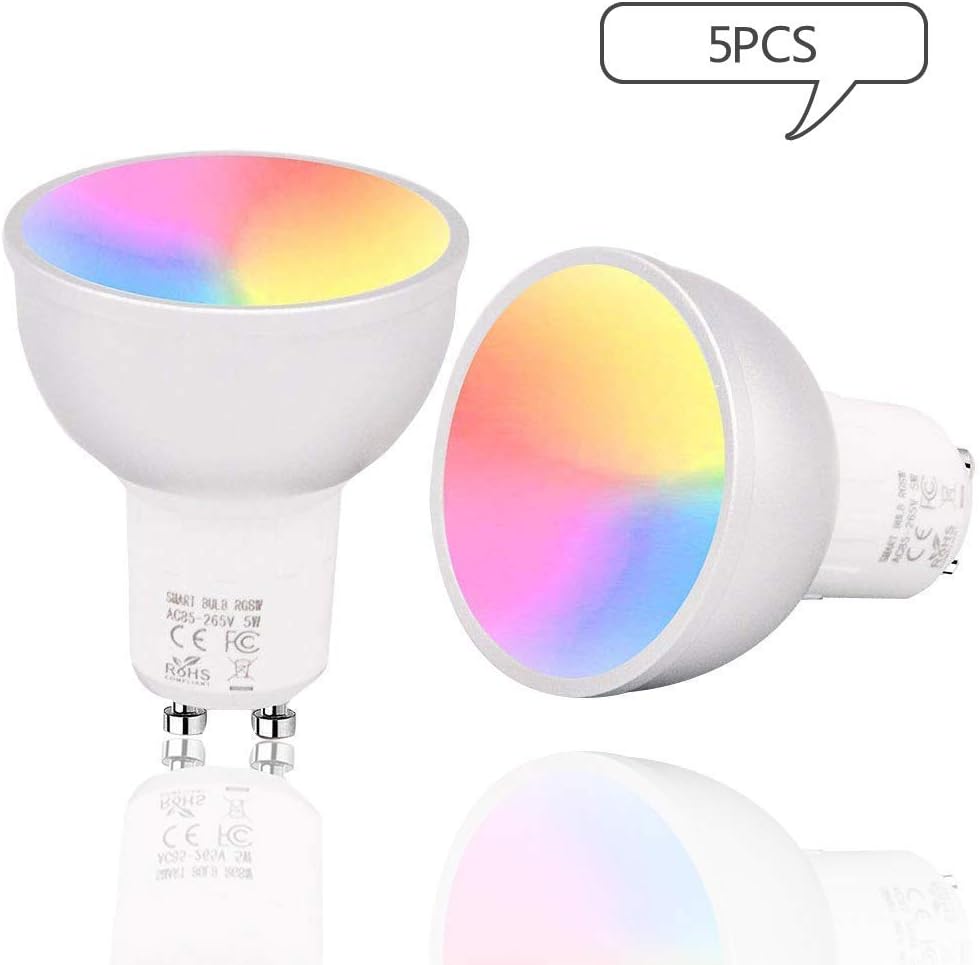LAIYYI Gu10 Wifi Smart Light Bulb Remote Control Lamp, 5w Led Spotlight RGB Dimmable Multicolor Light Bulb Compatible with Alexa & Google