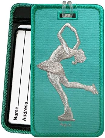 Figure Skater Layback Luggage Tag - Embroidered Set of 2 Aqua
