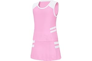 EXARUS Girls Tennis Outfit Golf Dress Kids Sleeveless Tank Top and Skirt Skorts with Shorts Pockets 6-12Y