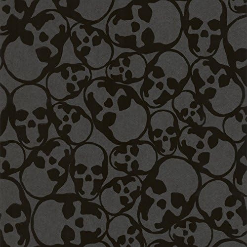 Barbara Hulanicki Designer Black Skulls Print Flocked Luxury Wallpaper, 20 x 396 cm - Image 3