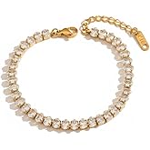 Tennis Bracelet for Women 5.9-7.1 Inch,18K Gold Plated with Red Green Black White Cubic Zirconia, Dainty Inlaid Chain, Minimalist Everyday Stackable Jewelry Gift