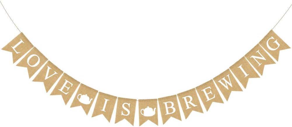 Jute Burlap Love Is Brewing Banner Tea Coffee Themed Bridal Shower, Wedding, Engagement Party Garland Decoration